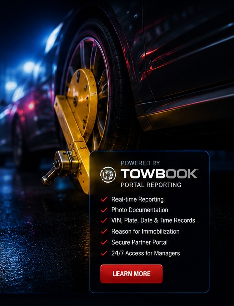 Vehicle wheel immobilization with Towbook reporting