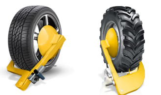 Yellow vehicle immobilization wheel lock